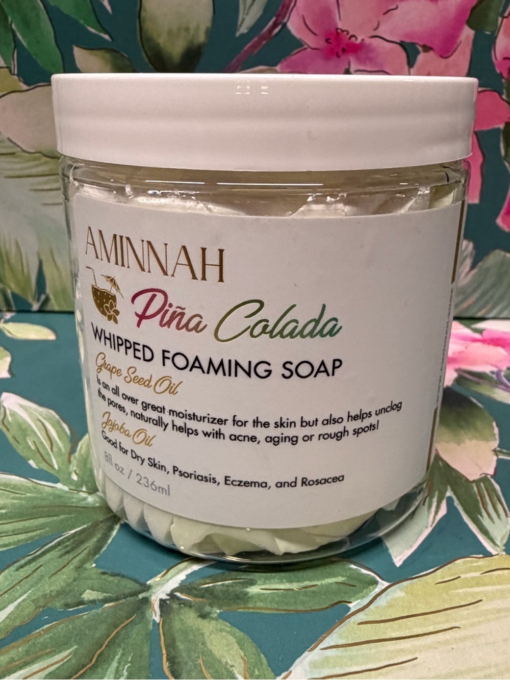 Aminnah Piña Colada Whipped Foaming Soap 8 oz Tropical Coconut Scent